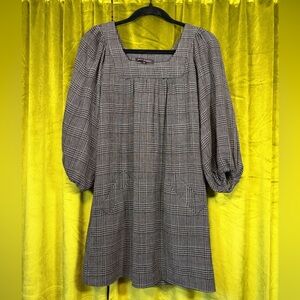 Vintage 90s Y2K Betsey Johnson Plaid Wool puff sleeve babydoll mini dress Size 0